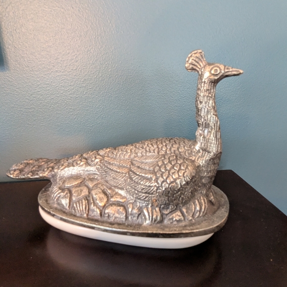 Vintage Peacock Covered Butter Dish - Picture 1 of 9